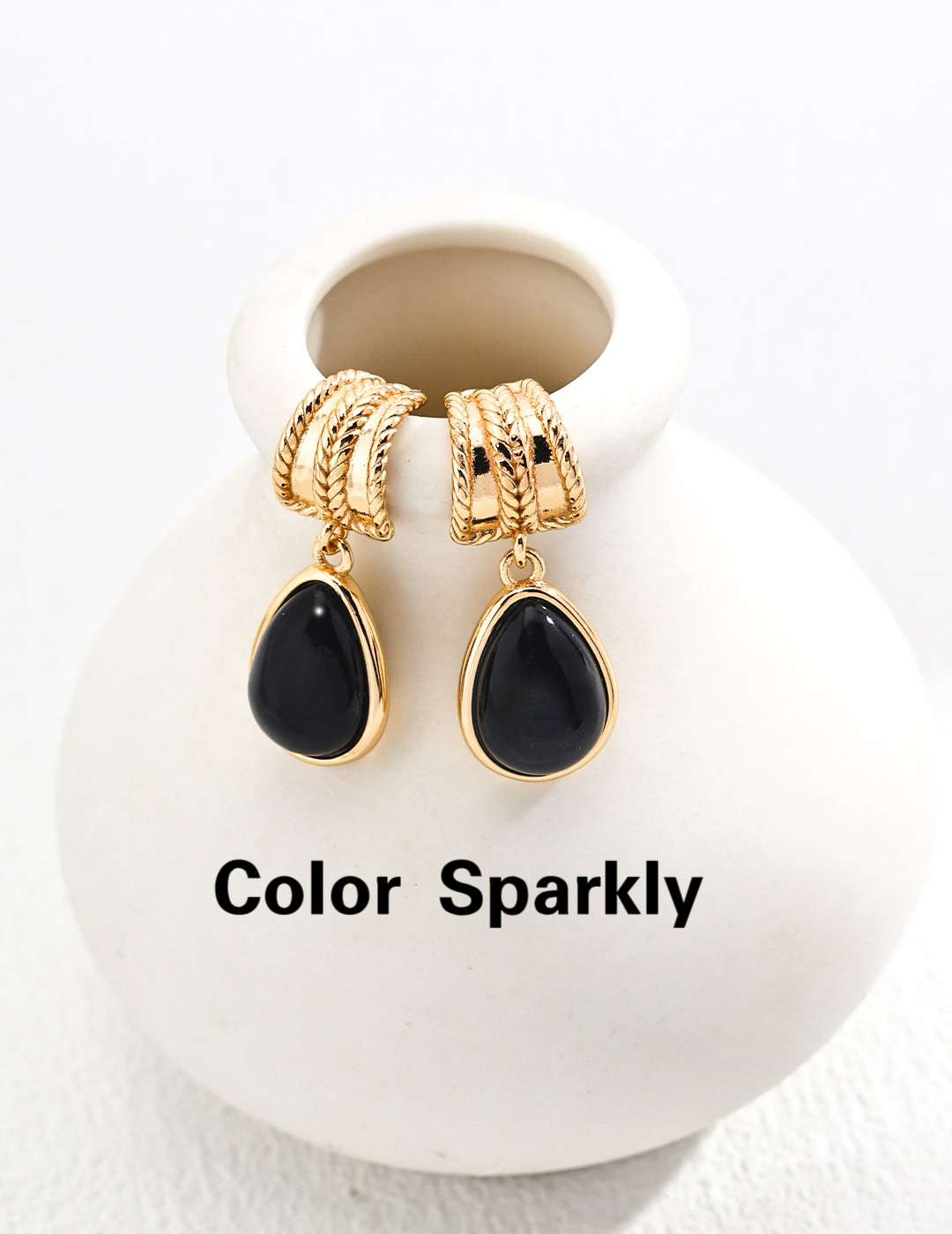 Color Sparkly 小众轻奢设计S925银黑玛瑙耳环高级感时尚百搭耳饰