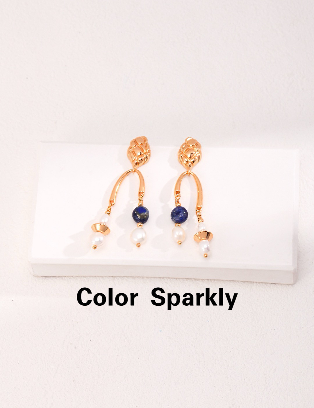 Color Sparkly小众轻奢设计S925银青金石珍珠新中式耳环时尚百搭