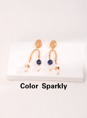 Color Sparkly小众轻奢设计S925银青金石珍珠新中式耳环时尚百搭