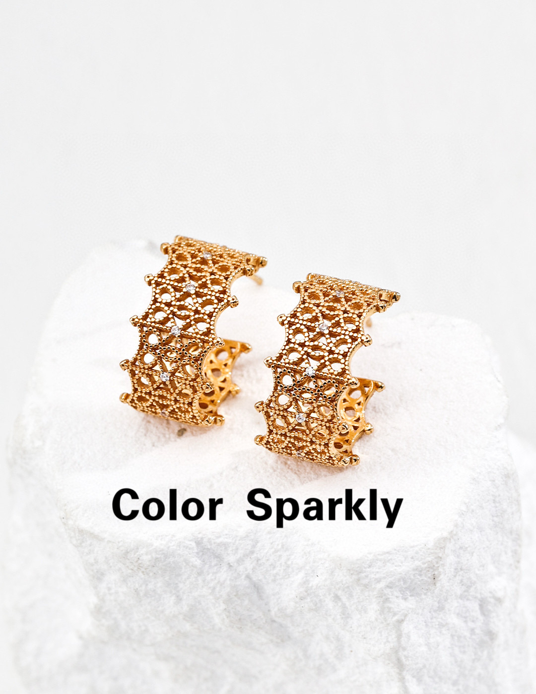 小众设计925银镀金镂空耳环