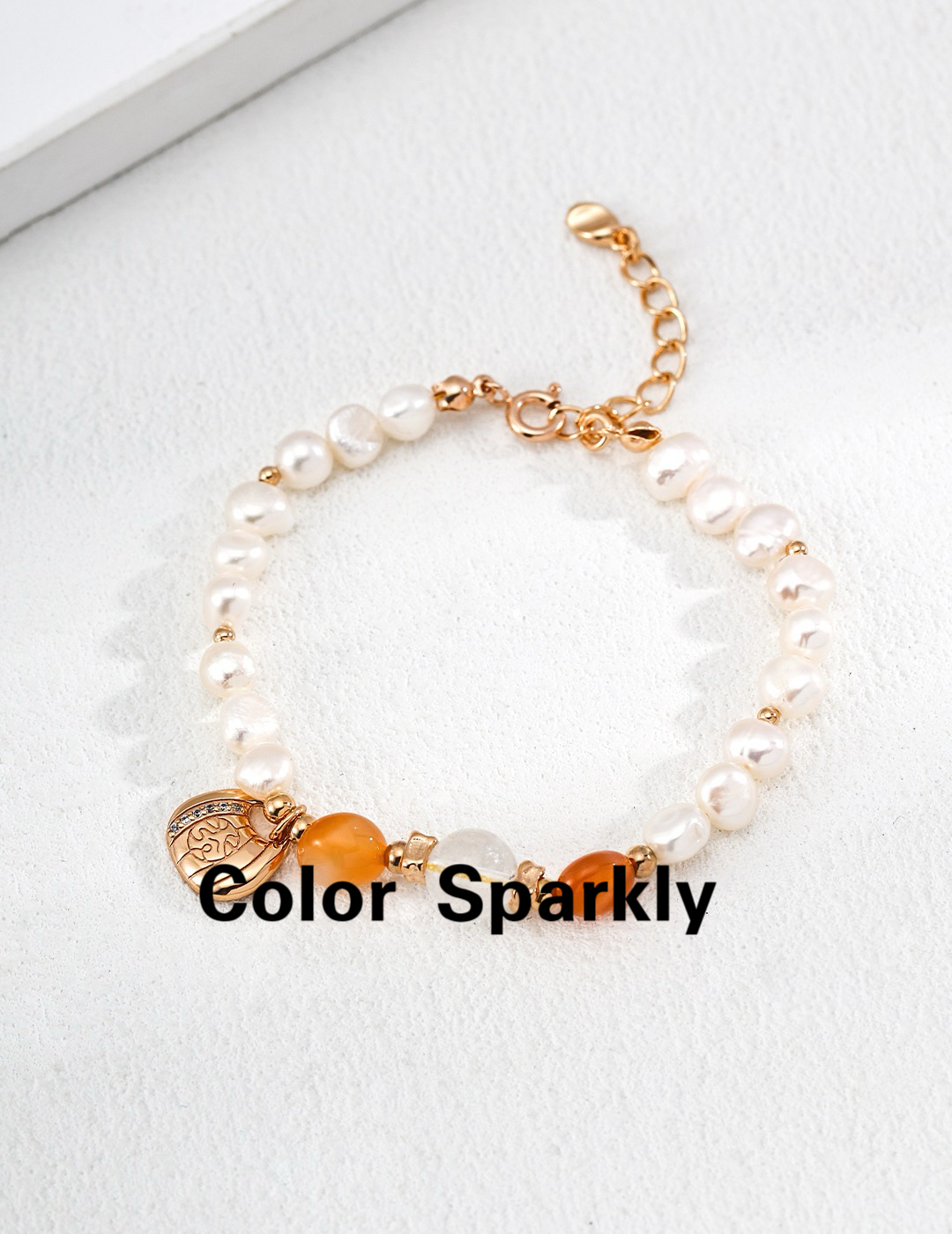 925银镀金珍珠玛瑙福袋手串