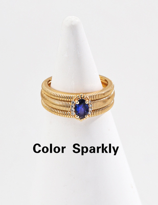 925银镀金蓝色锆石戒指