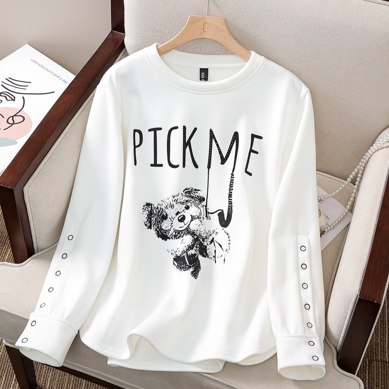 纯棉大码洋气创意卡通图案印花重磅卫衣t恤秋冬季圆领长袖打底衫