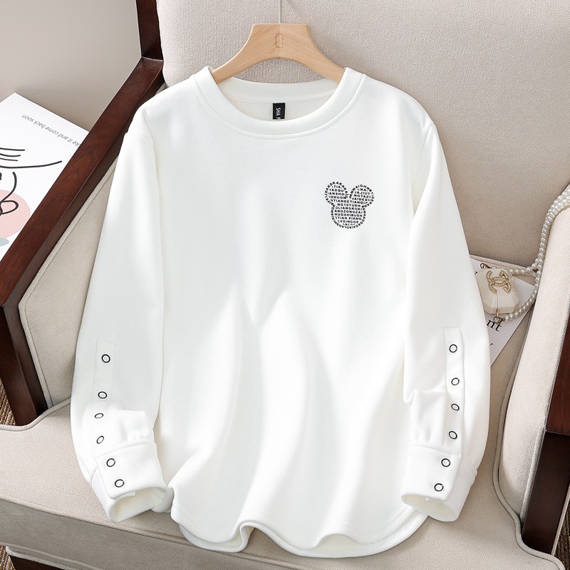 洋气纯棉大码宽松卡通图案长袖卫衣t恤女春秋冬装圆领打底衫外穿