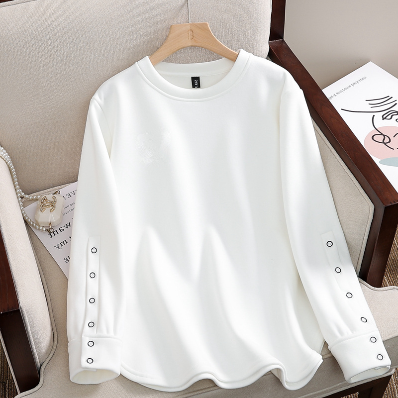 纯棉宽松大码创意设计感长袖卫衣t恤女春秋冬装新款加绒打底衫