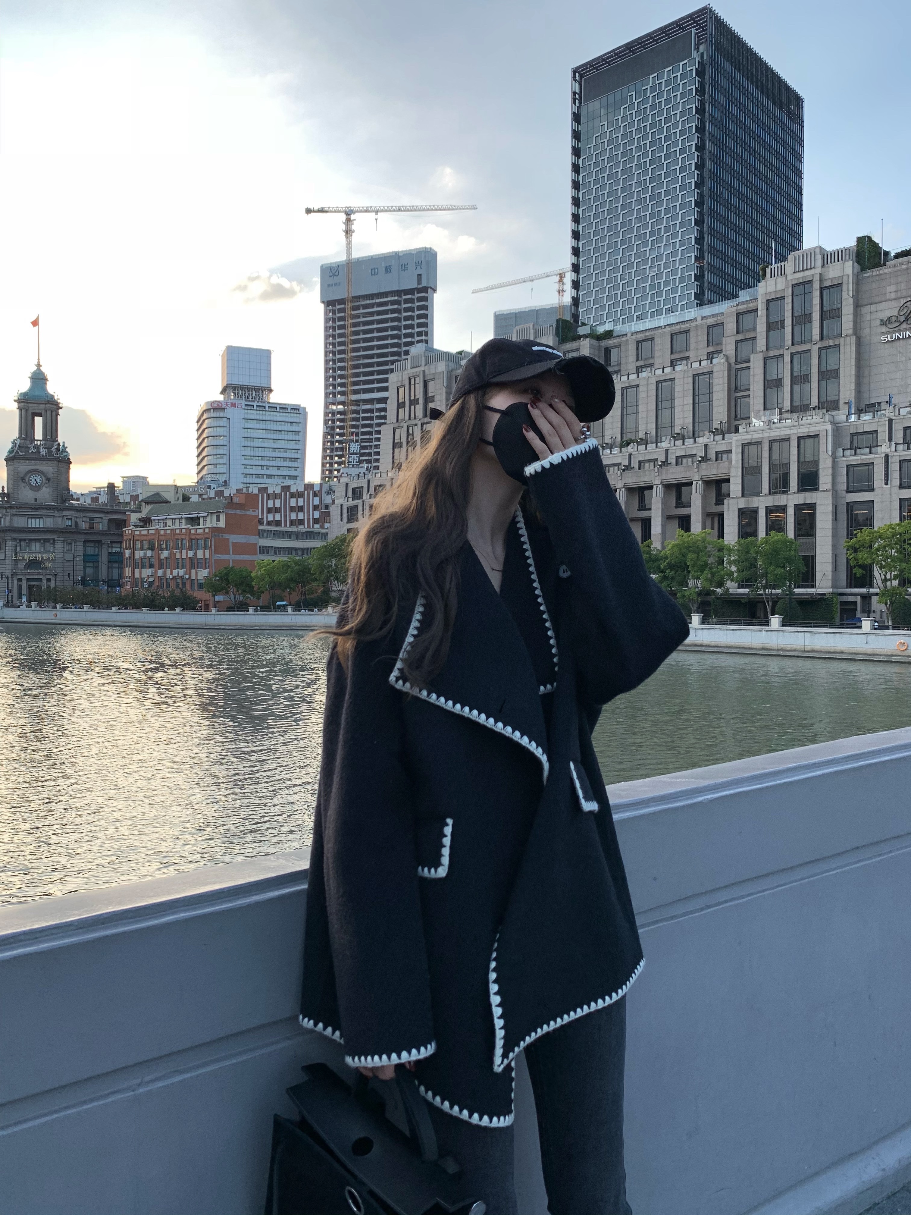 小君君布兰妮芬兰画廊手工钩边羊毛双面呢大衣女秋冬新款毛呢外套