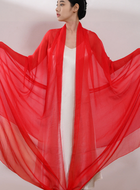 芳华大红色丝巾春夏跳舞聚会女纱巾薄围巾防晒披肩中国红拍照logo