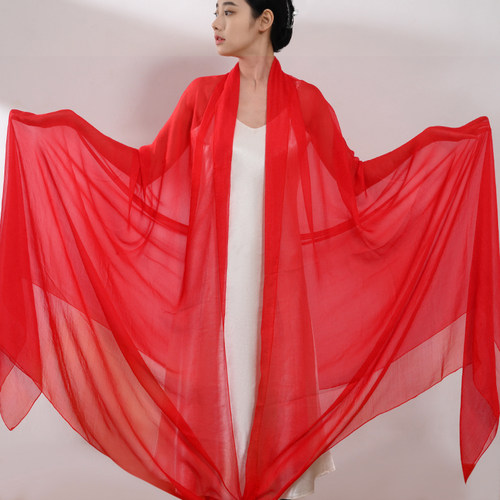 大红丝巾女舞蹈聚会拍照披肩围巾