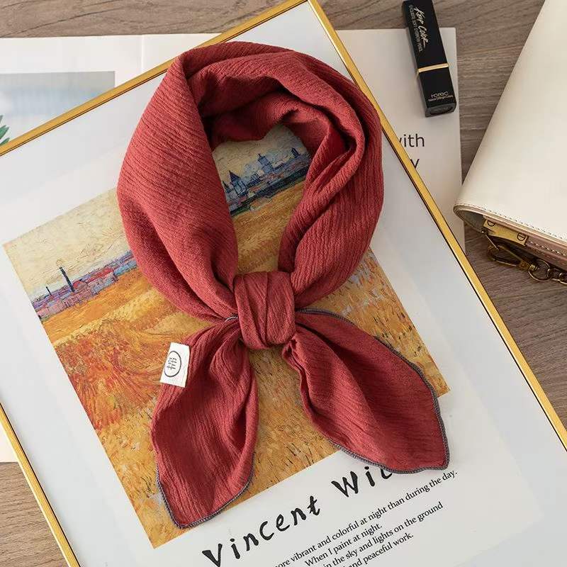 2024新款纯色棉麻小方巾素色雅致大方护颈防晒头巾小领巾保暖围脖