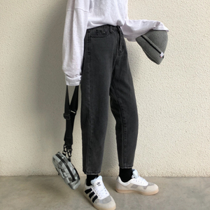 卤卤韩版高腰黑色牛仔裤