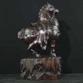 老挝大红酸枝唐马木雕红木家居客厅办公室马摆件纯手工雕刻工艺品