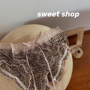 sweet小铺 复古荷叶边豹纹小碎花透气网纱清新甜美可爱三角内裤女