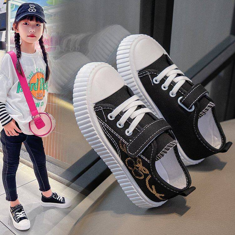 童鞋新款透气休闲帆布鞋平底跑步板鞋女童休闲儿童原图魔术贴运动