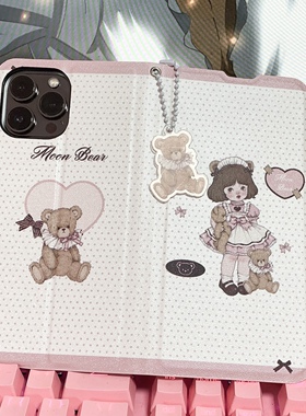 原创Lolita贝拉小熊翻盖手机壳适用苹果华为P80MATE7060PROnova14荣耀三星小米红米OPPOVIVO安卓