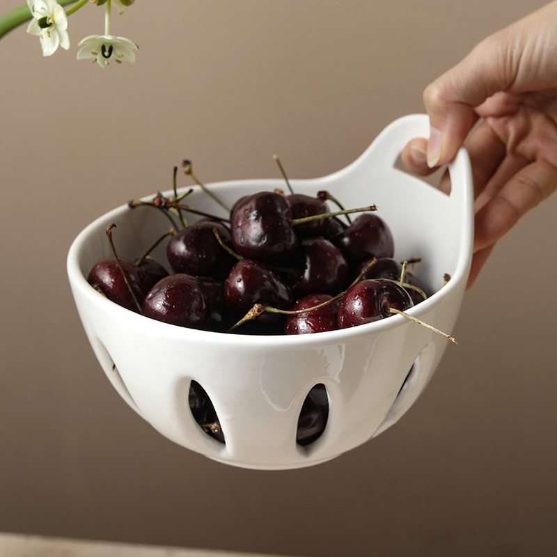 陶瓷沥水果篮高颜值带提手果盘客厅茶几果盘洗水果洗菜篮北欧风