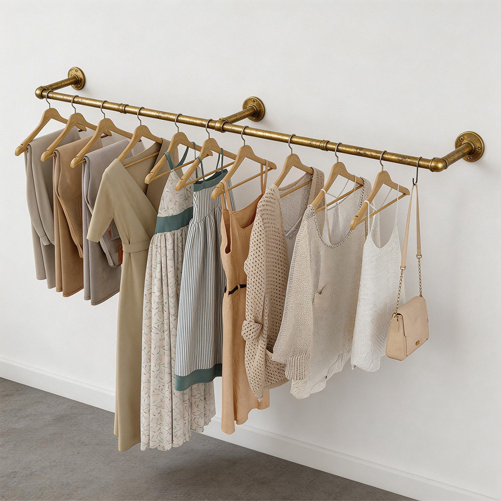 复古服装店衣服展示架上墙壁挂式侧挂货架金属水管女装店铺挂衣架
