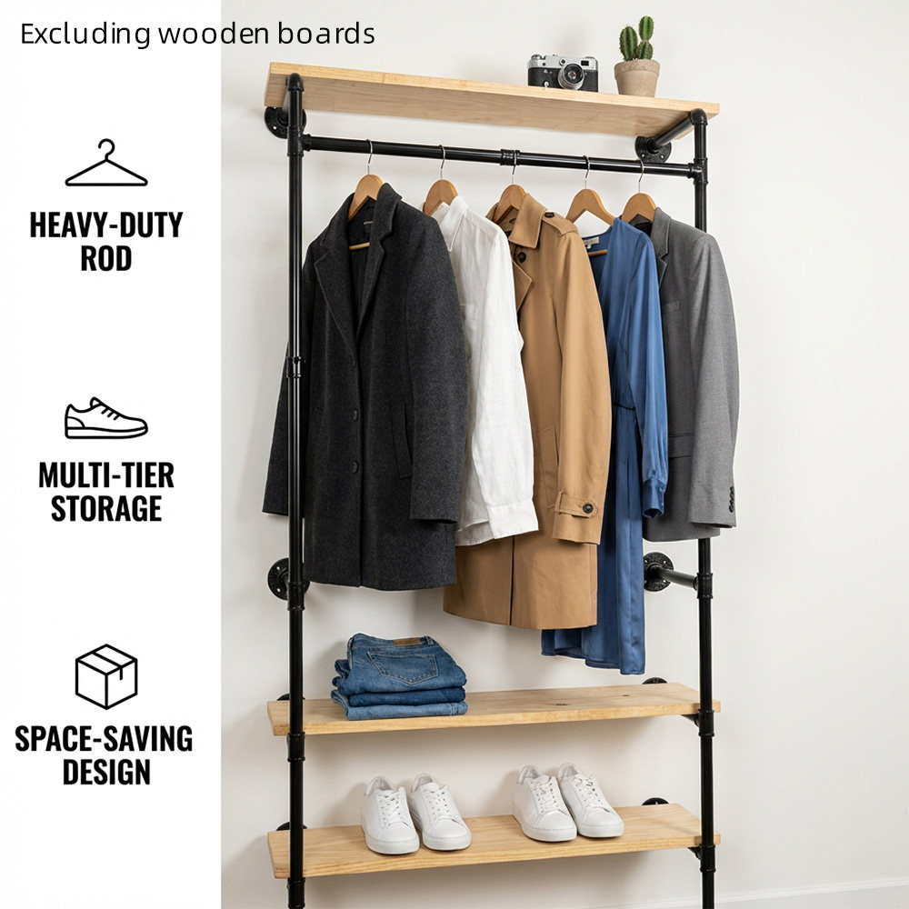 落地式服装展示衣架简约铁艺货架复古水管挂衣架上墙家用服装架