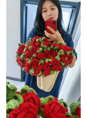玫瑰花束毯子手工编织diy材料包