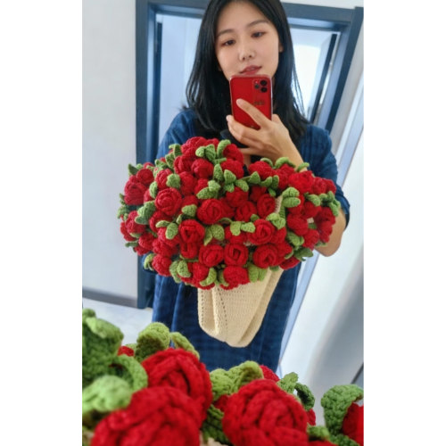 玫瑰花束毯子手工编织diy材料包
