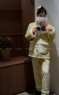 南态月落星沉冬季加厚可外穿三层夹棉加绒加厚可外穿睡衣套装