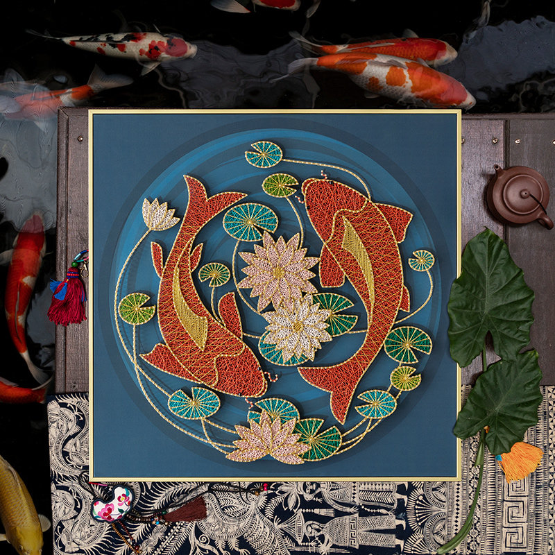 墙蛙莲年有鱼diy节日礼物手工制作绕线钉子画材料锦鲤送长辈挂画