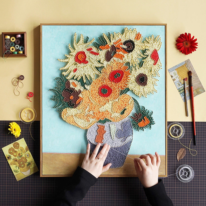 墙蛙X弦丝梵高向日葵手工diy制作绕线画钉子画材料包减压节日礼物_虎窝淘