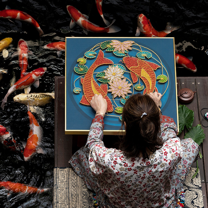 墙蛙莲年有鱼diy节日礼物手工制作绕线钉子画材料锦鲤送长辈挂画