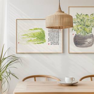 墙蛙新中式 饰画沙发背景墙玄关壁画中古餐厅蔬果挂画百财 客厅装
