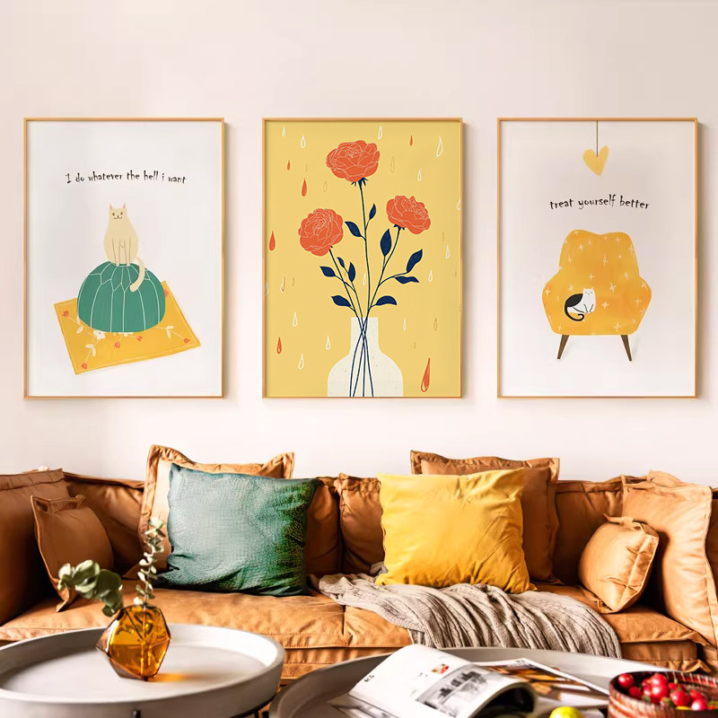 墙蛙现代简约客厅装饰画沙发背景墙挂画插画艺术北欧风卧室三联画,家居饰品,现代装饰画,淘宝优惠券,粉丝福利购,淘宝优惠卷
