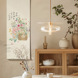 墙蛙新中式餐厅装饰画茶室茶挂走廊过道竖版壁画客厅卷轴挂画繁花