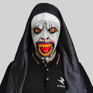 惊声尖叫血口修女面具化妆舞会恐怖鬼脸头套万圣节日派对恶搞道具