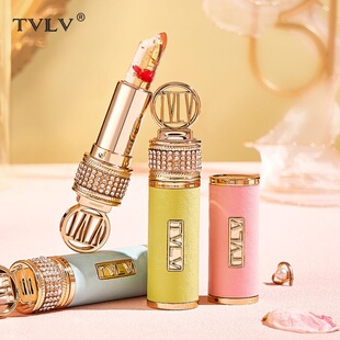 水晶金箔变色花瓣口红持久保湿滋润果冻金箔唇膏温变鲜花口红