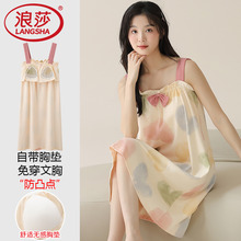 2025年新款带胸垫睡裙女士薄款吊带背心睡衣小个子夏季夏天家居服