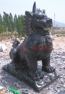 石雕青石獬豸独角兽 貔貅 晚霞红大理石大门口 汉白玉雕塑摆件