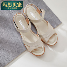 真皮妈妈鞋 女士凉鞋 凉鞋 坡跟软底防滑中老年大码 女2022新款 夏季