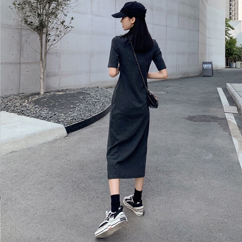 黑色针织连衣裙2023新款女早秋气质修身裙直筒内搭打底裙显瘦长裙