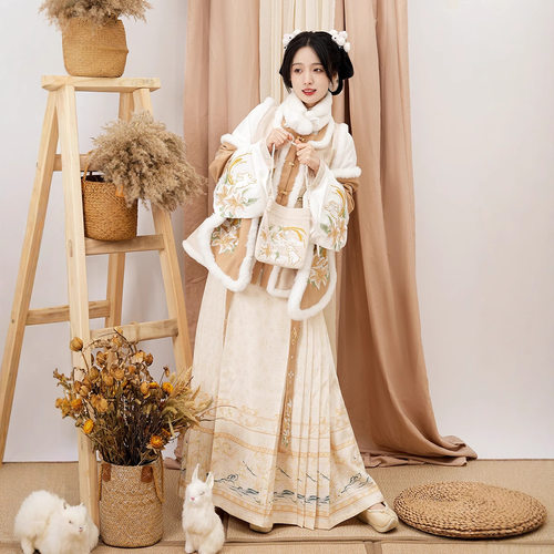 原创秋冬汉服女【兔笙笙】明制方领比甲里衣马面裙加厚秋冬套装