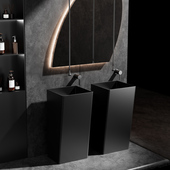 黑色不锈钢立柱式 洗手盆家用阳台方形立柱盆金色 洗脸盆一体落地式