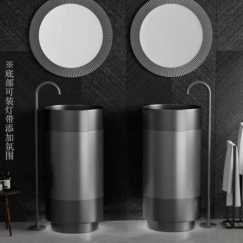 网红三色不锈钢立柱盆洗手盆创意