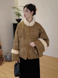 新中式国风白鸭绒羽绒服立领外套女冬新款盘扣提花仿水貂中式外套