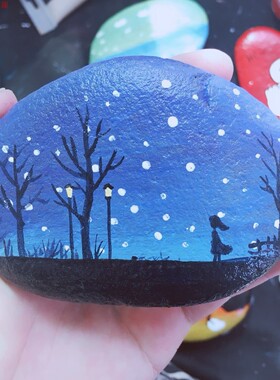 diy装饰品书柜美术手工石头画