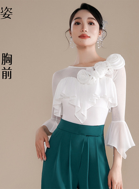 扉姿 摩登舞上衣女春夏舞蹈拉丁舞洋气交谊舞练功服连体衣F1435