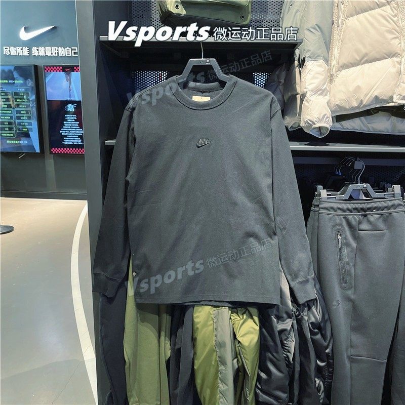 黑色卫衣套头衫耐克跑步圆领男士