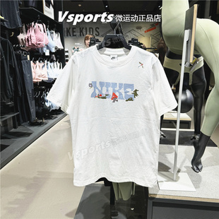 nike耐克t恤女2025夏季运动印花图案宽松圆领短袖 IF0607-100-668