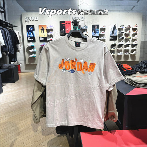 JORDAN耐克短袖男子2026新款运动休闲宽松印花圆领T恤 IR6306-236