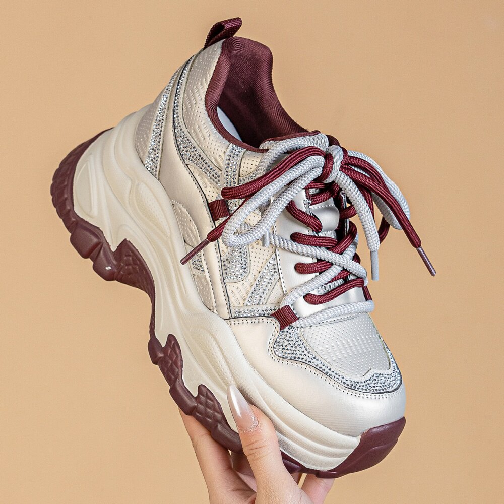 厚底内增高9cm老爹鞋时尚水钻皮面休闲鞋2026春季新款运动鞋女潮