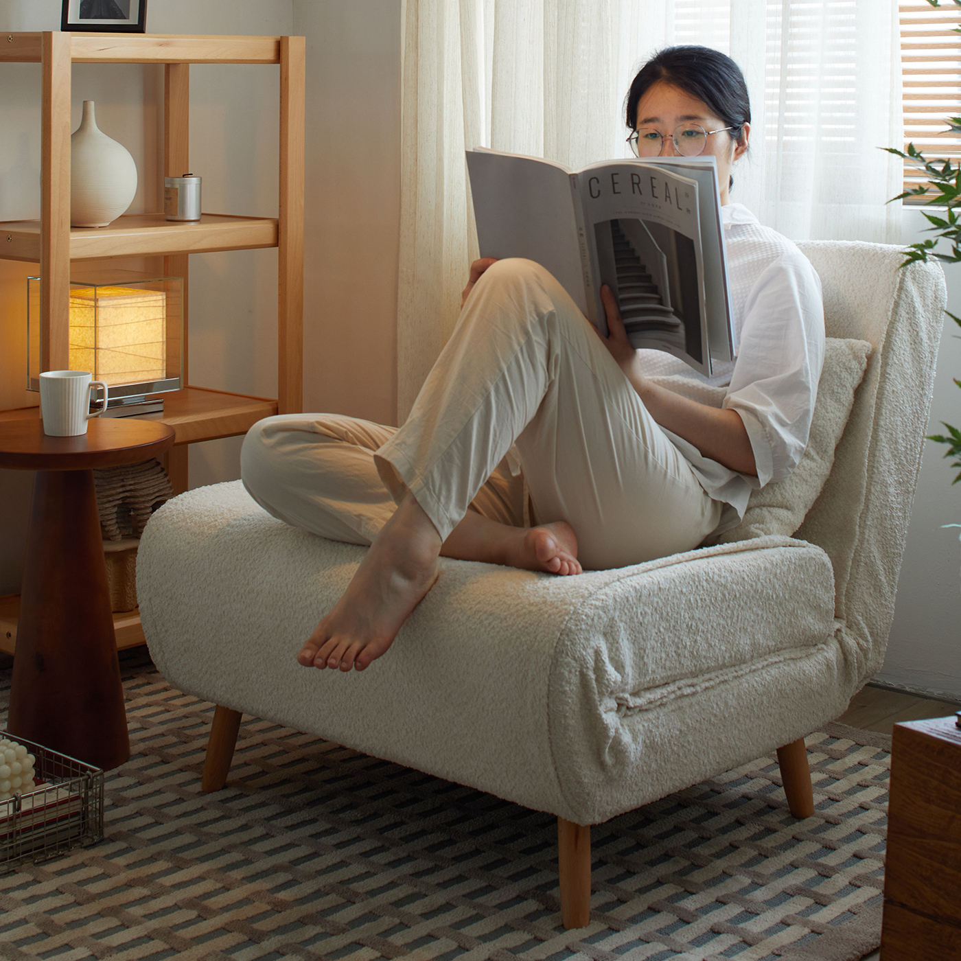 美型美酷折叠沙发床实木布艺