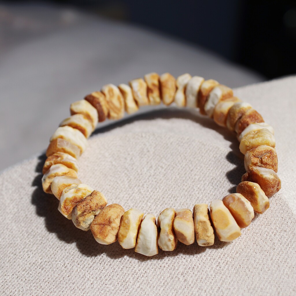 天然蜜蜡白花碎银子手串白花蜜盘缠随型车轮饼子首饰