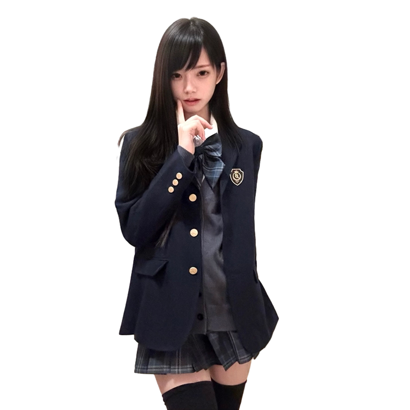 花千猪圣研高绀色西装新品 JK原创制服女学院风三粒扣西装外套