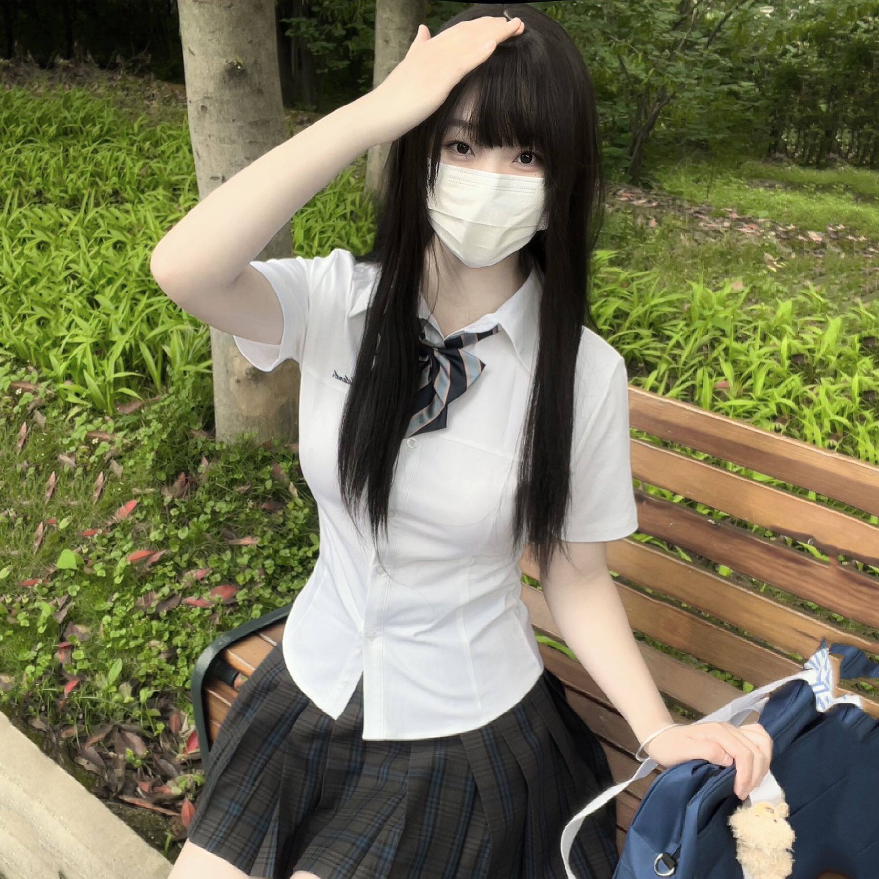 小岛/原创jk收腰短袖衬衫女秋制服日系校供感衬衣女夏季学院风